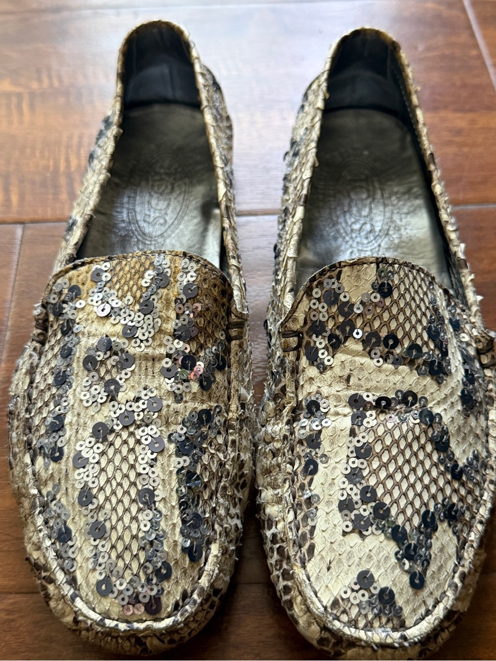 Tod’s Limited Edition Gommino Python Snakeskin Sequin Slip-On Loafers Size 37/7